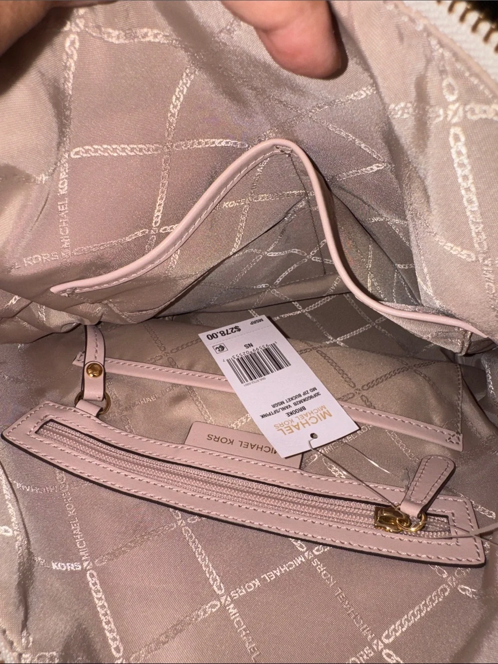 BNWT Michael Kors Cream & Pink Signature Stripe Bucket Shoulder Bag